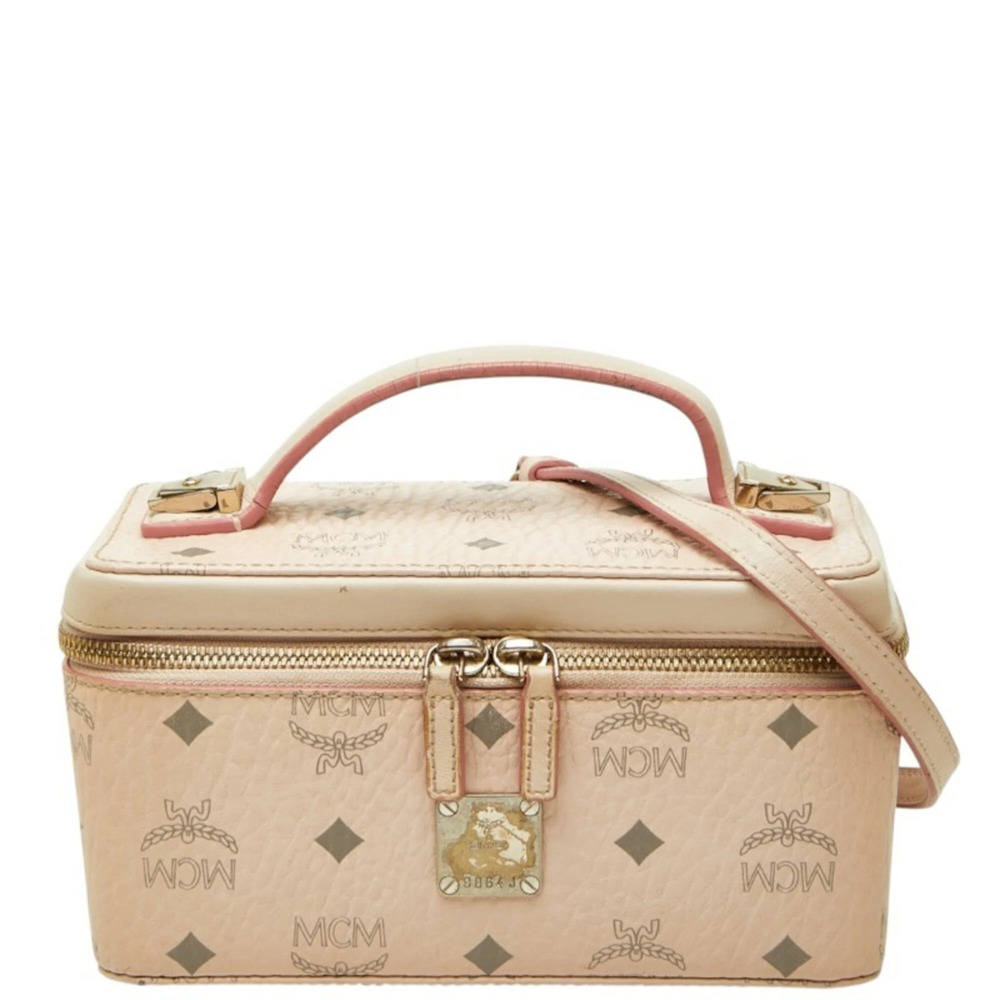 MCM Visetos Vanity Bag, Handbag, Shoulder 2-Way, Pink Leather, Women's